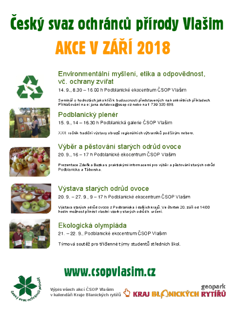 Kalendář zářijových akcí ČSOP Vlašim